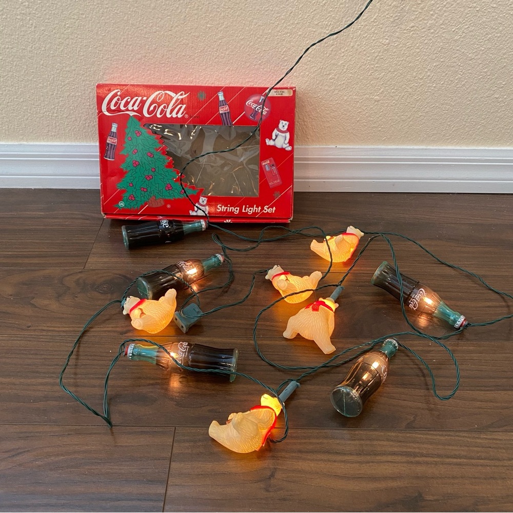 Vintage Coca-Cola String Light Set 14’ Coke Bottles and Polar Bears Working